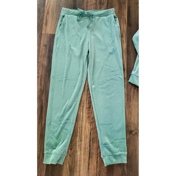 New Auden Green Lightweight Stretch Velour 2pc Loungewear Pajamas Pockets S - Picture 2 of 9